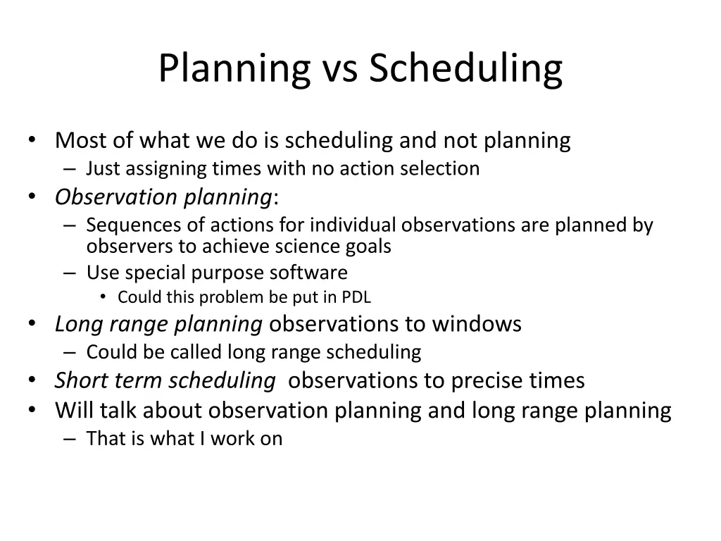 planning vs scheduling