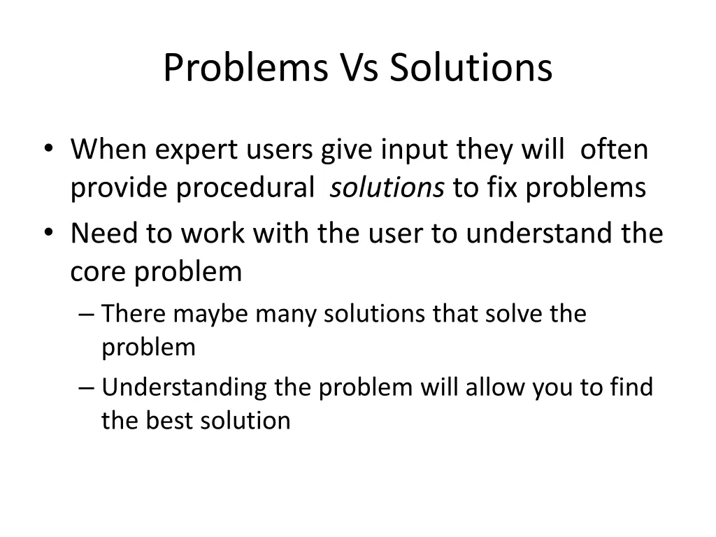 problems vs solutions