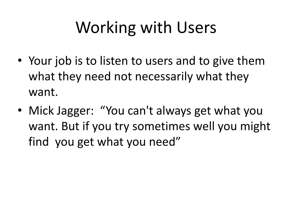 working with users