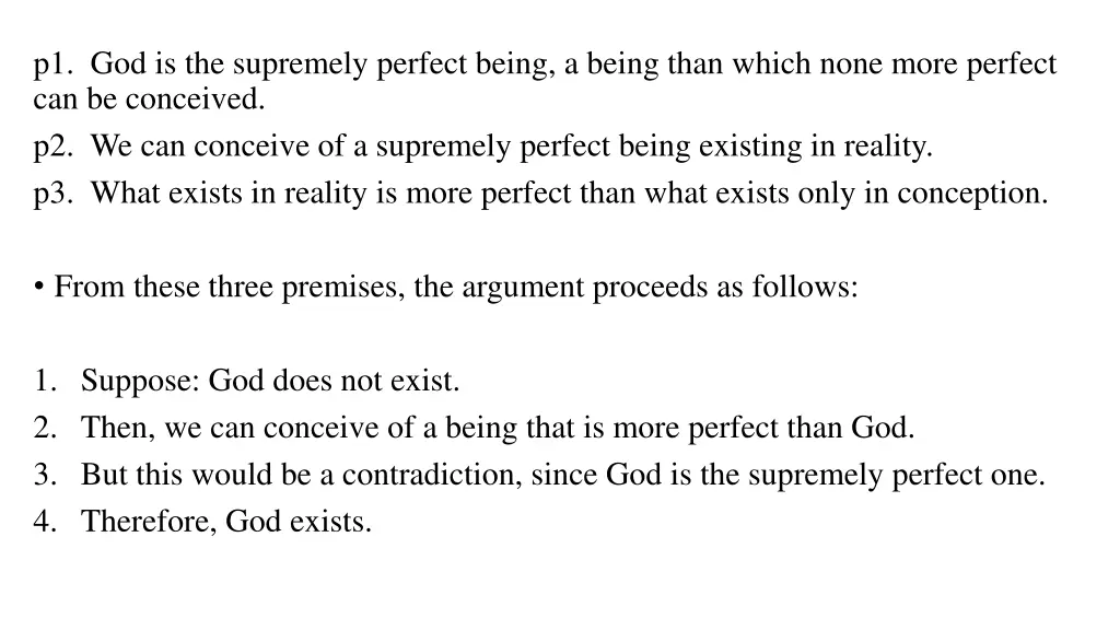 p1 god is the supremely perfect being a being