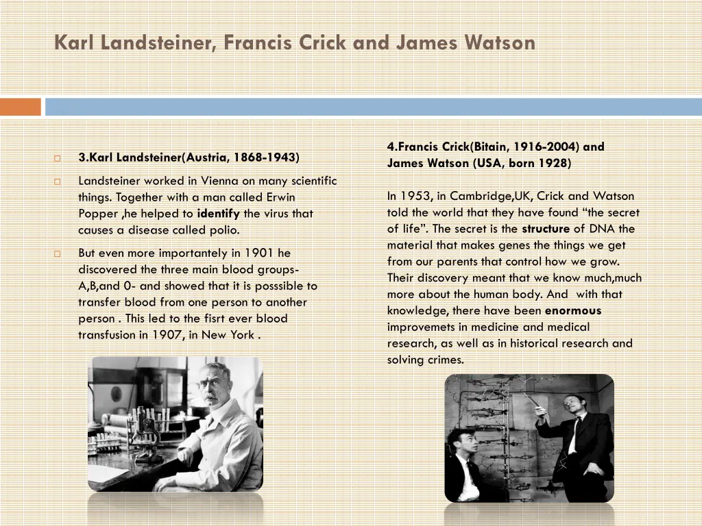 karl landsteiner francis crick and james watson