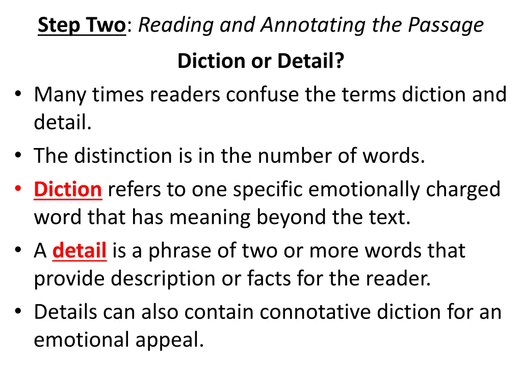 step two reading and annotating the passage 1