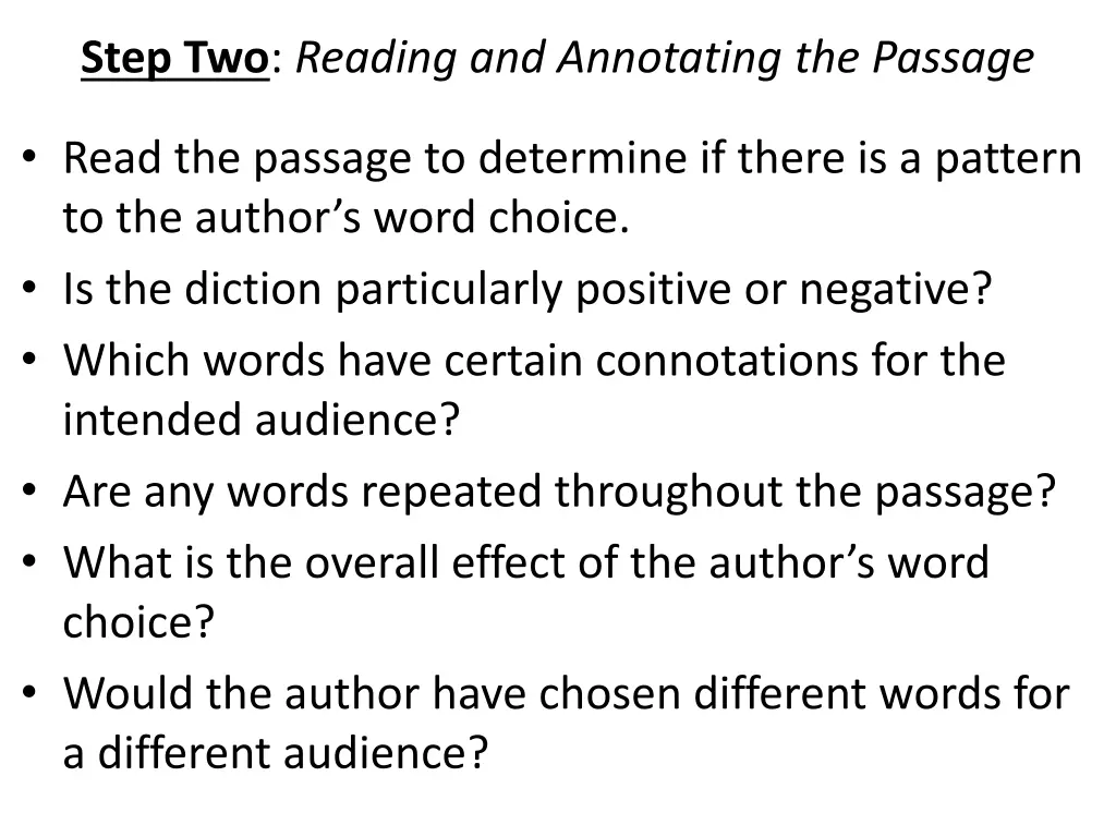 step two reading and annotating the passage