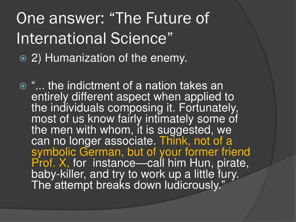 one answer the future of international science 1