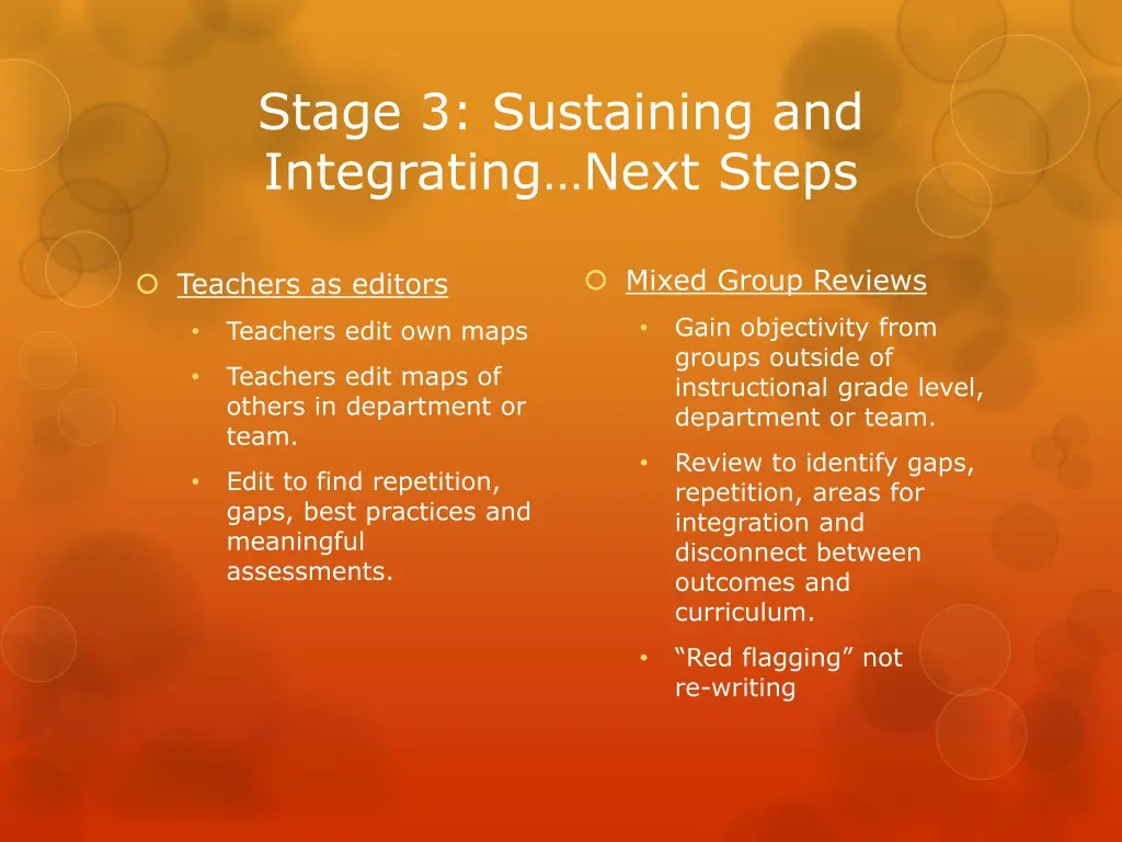 stage 3 sustaining and integrating next steps