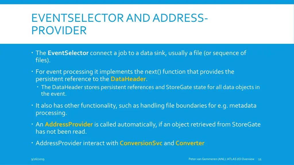 eventselector and address provider