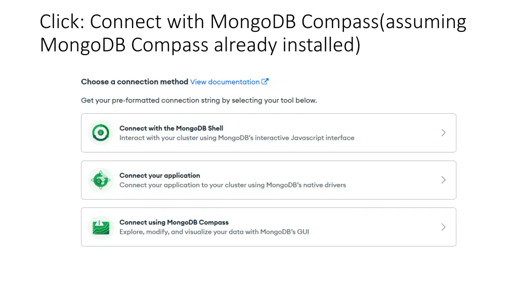 click connect with mongodb compass assuming