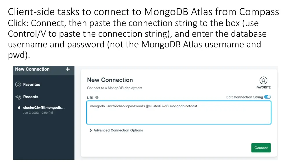 client side tasks to connect to mongodb atlas