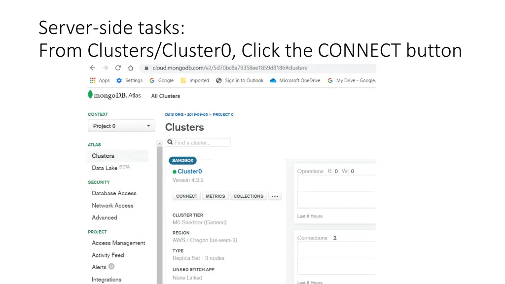 server side tasks from clusters cluster0 click