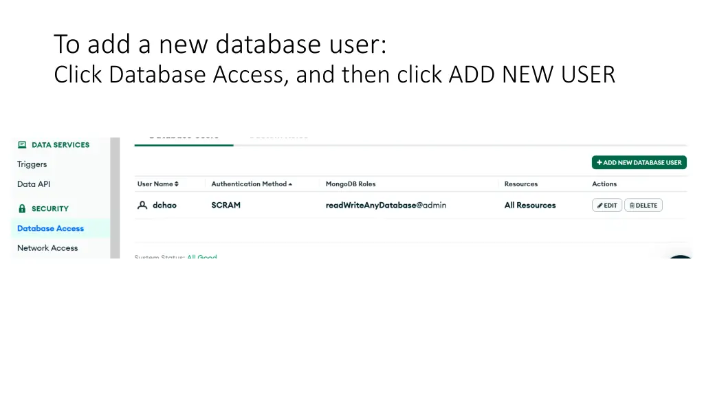 to add a new database user click database access