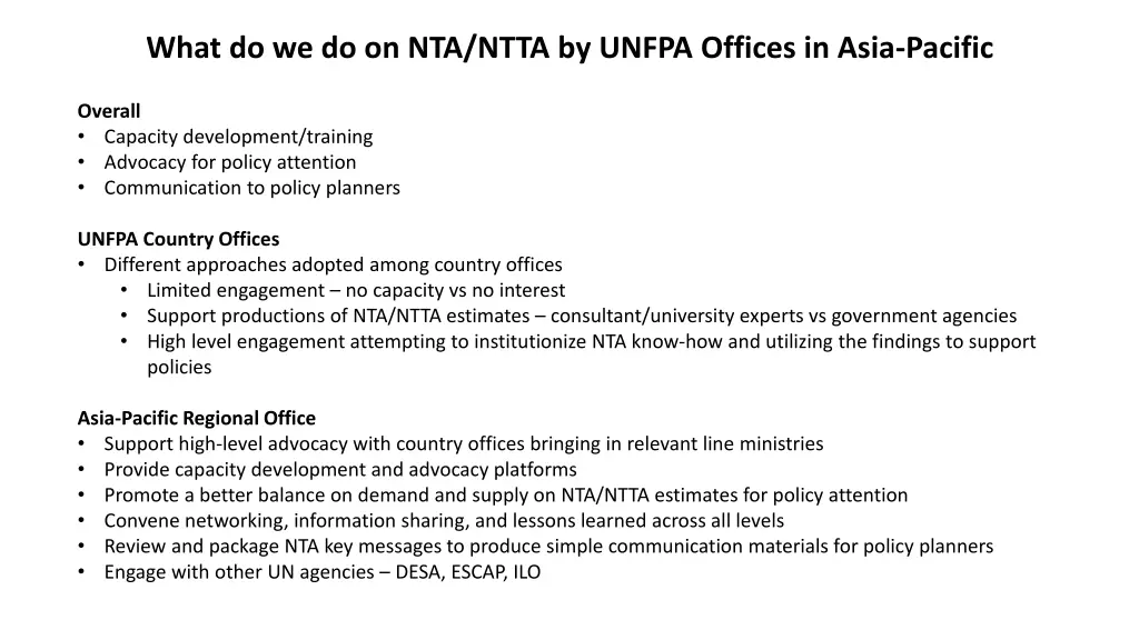 what do we do on nta ntta by unfpa offices