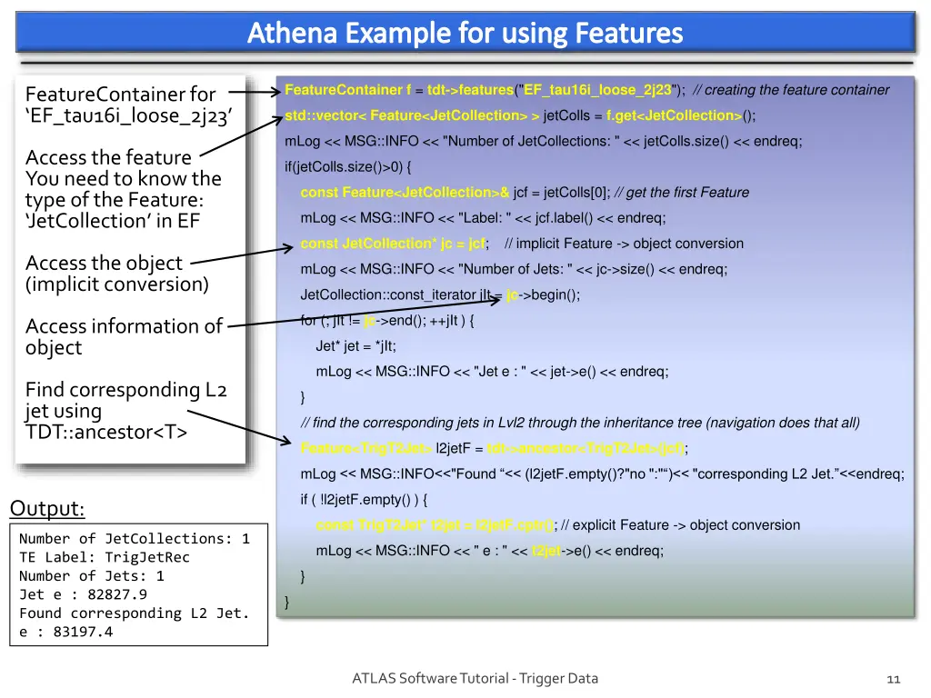 athena example for using features