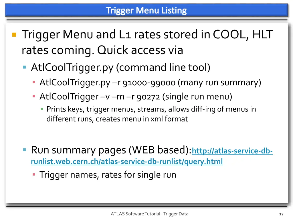 trigger menu listing