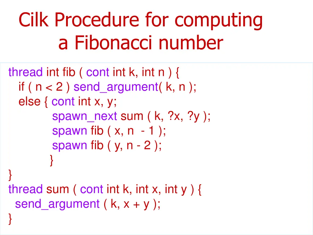 cilk procedure for computing a fibonacci number