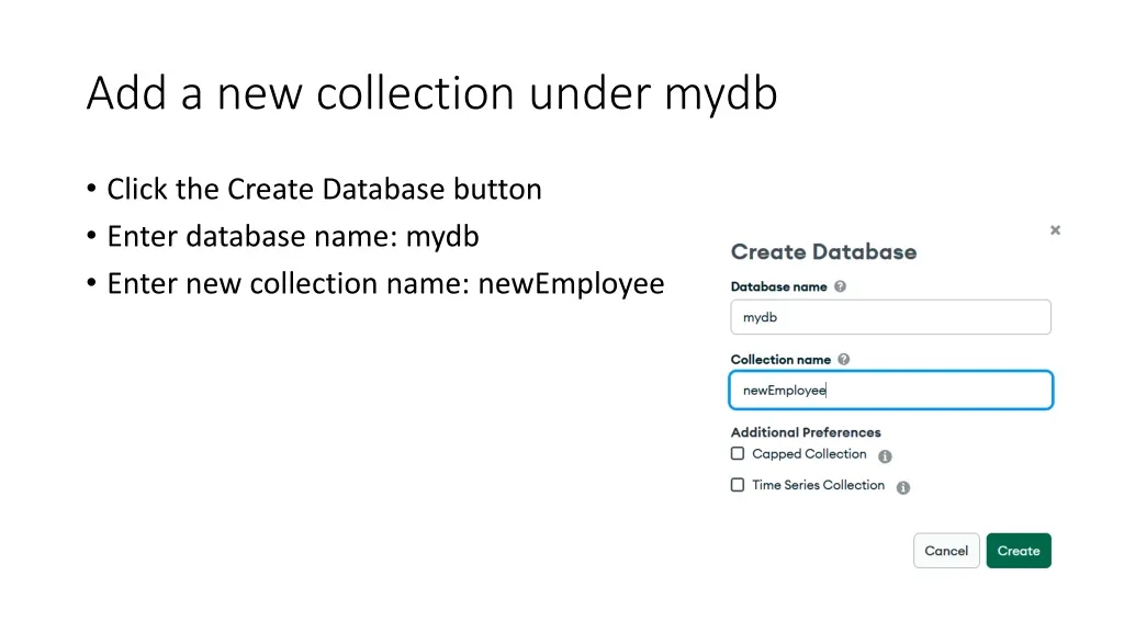 add a new collection under mydb