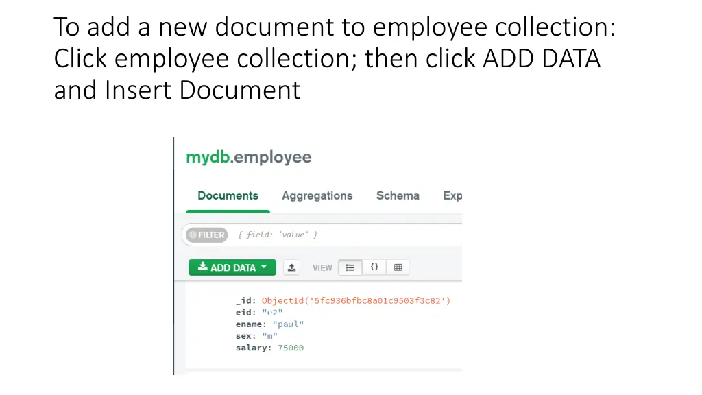 to add a new document to employee collection