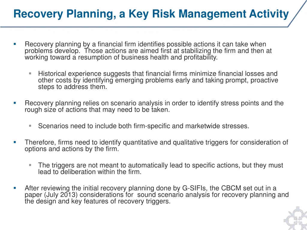 recovery planning a key risk management activity