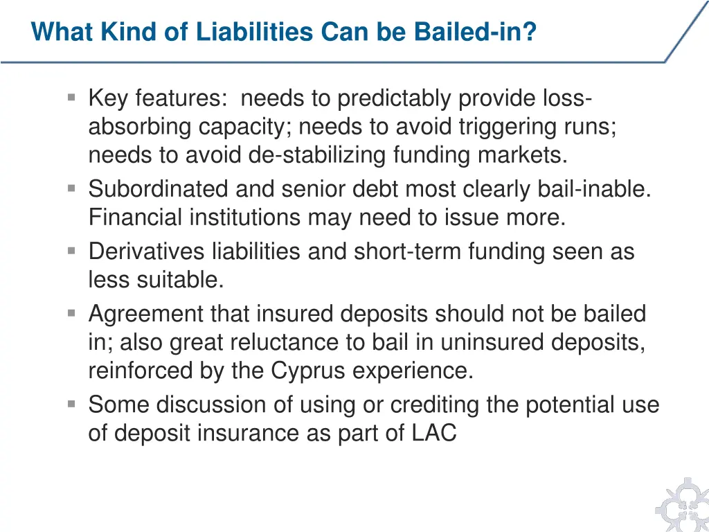 what kind of liabilities can be bailed in