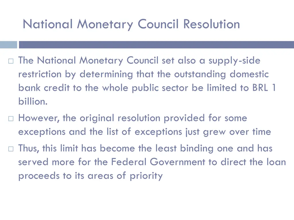 national monetary council resolution