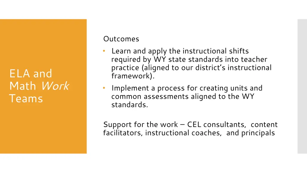 outcomes learn and apply the instructional shifts