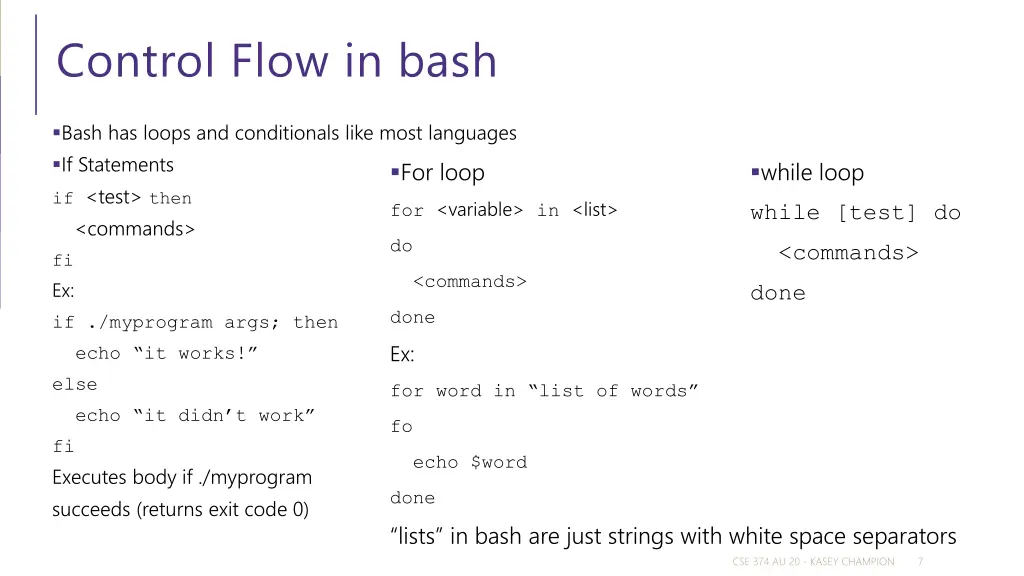 control flow in bash