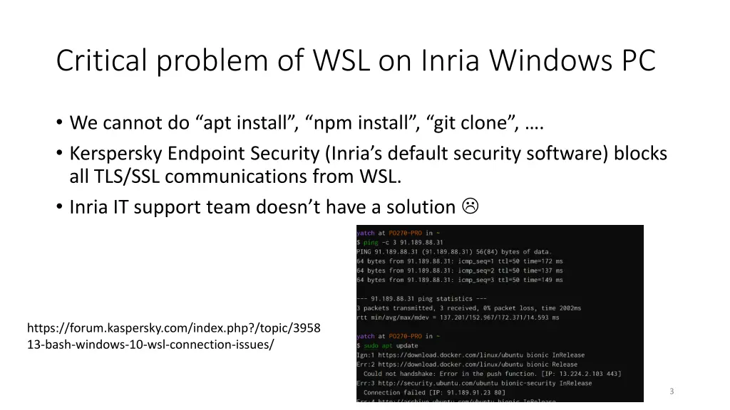 critical problem of wsl on inria windows pc