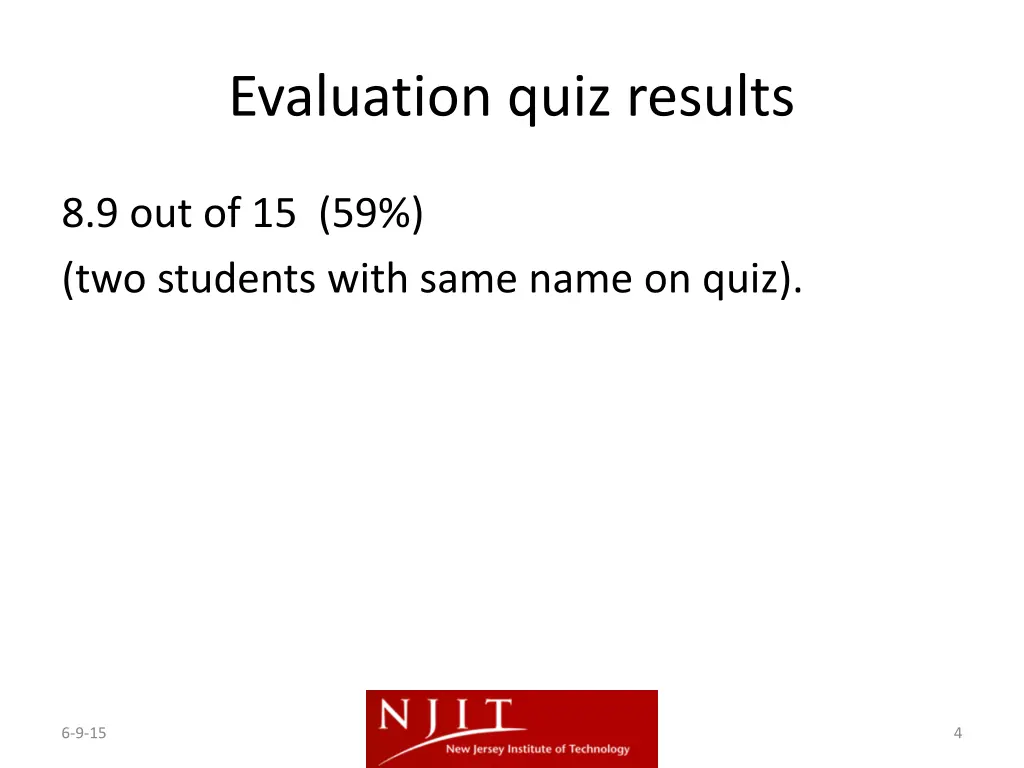 evaluation quiz results