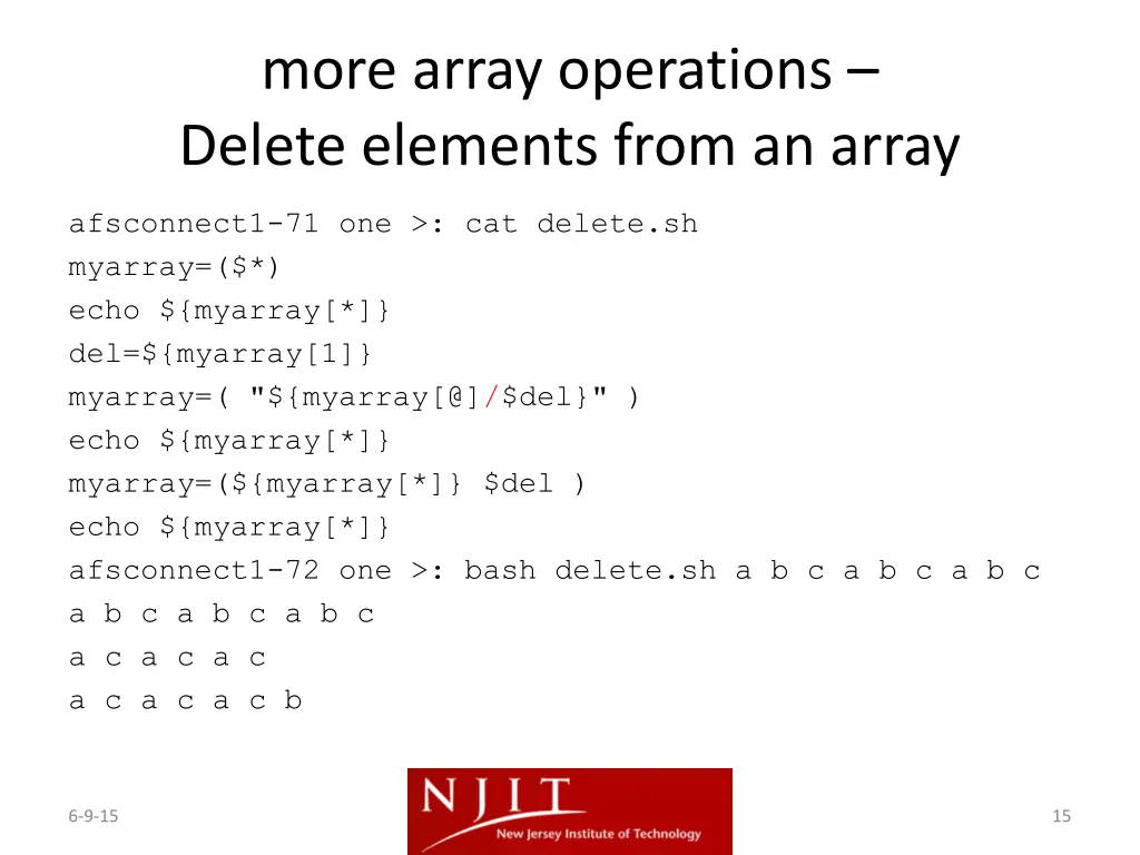 more array operations delete elements from