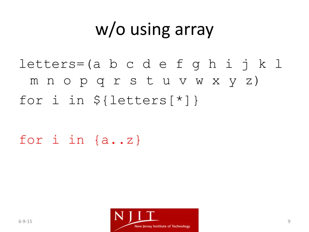 w o using array