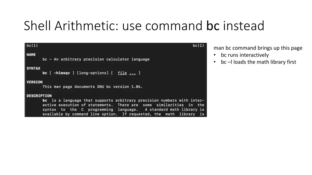 shell arithmetic use command bc instead