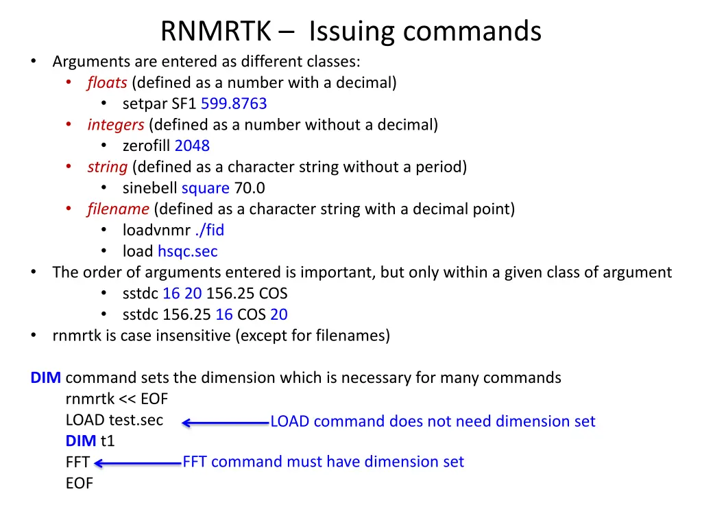 rnmrtk issuing commands arguments are entered