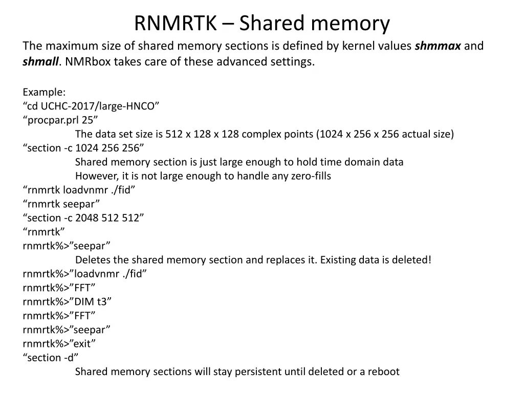 rnmrtk shared memory the maximum size of shared