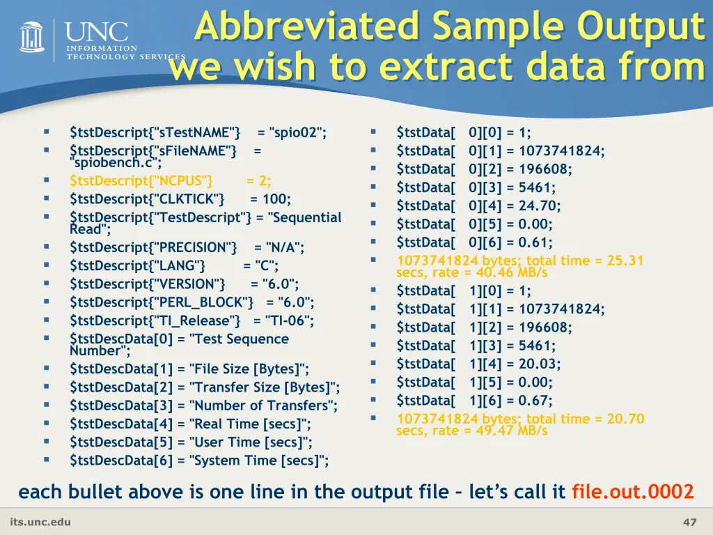 abbreviated sample output we wish to extract data