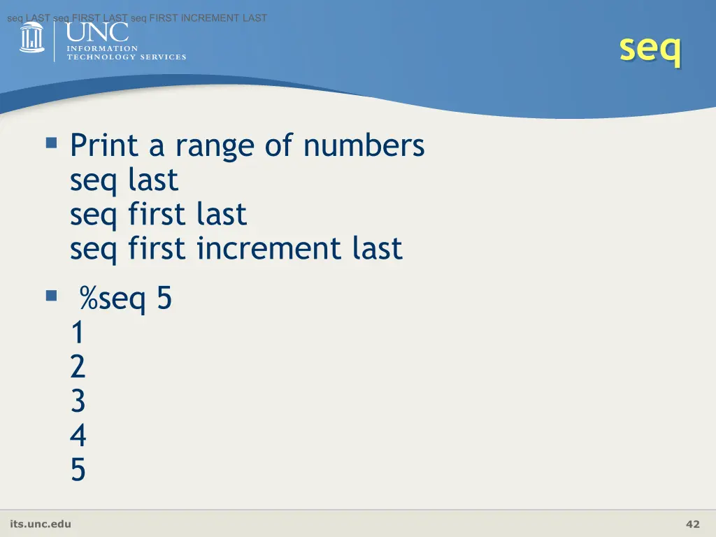 seq last seq first last seq first increment last