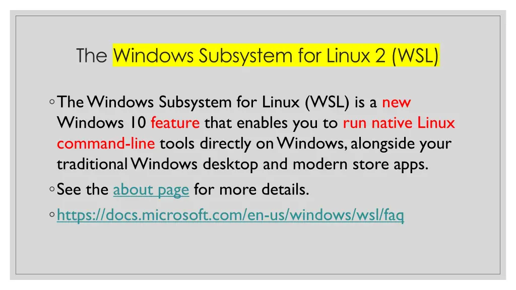 the windows subsystem for linux 2 wsl