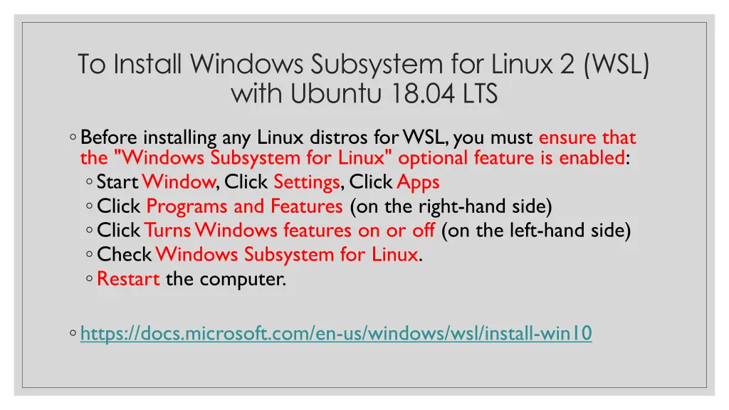 to install windows subsystem for linux 2 wsl with