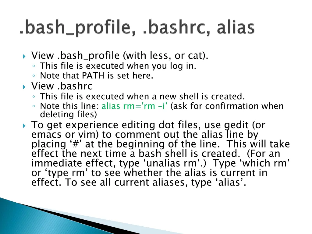 view bash profile with less or cat this file