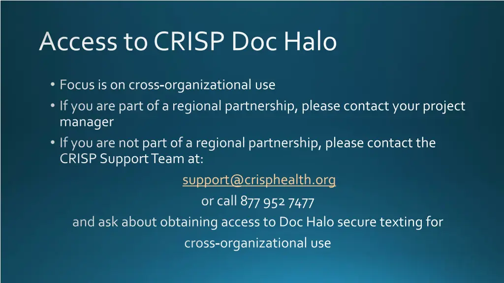 access to crisp doc halo