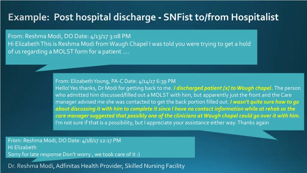 example post hospital discharge snfist to from