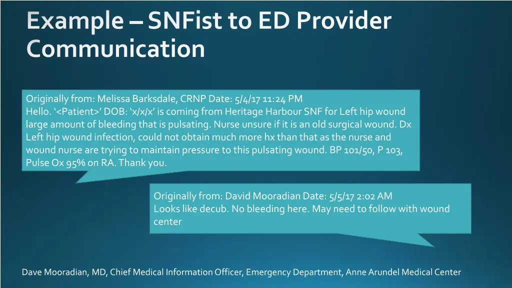 example snfist to ed provider communication