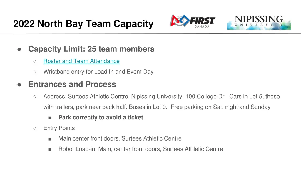 2022 north bay team capacity