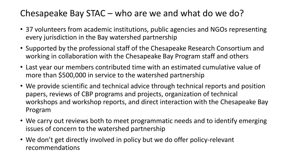 chesapeake bay stac who are we and what do we do