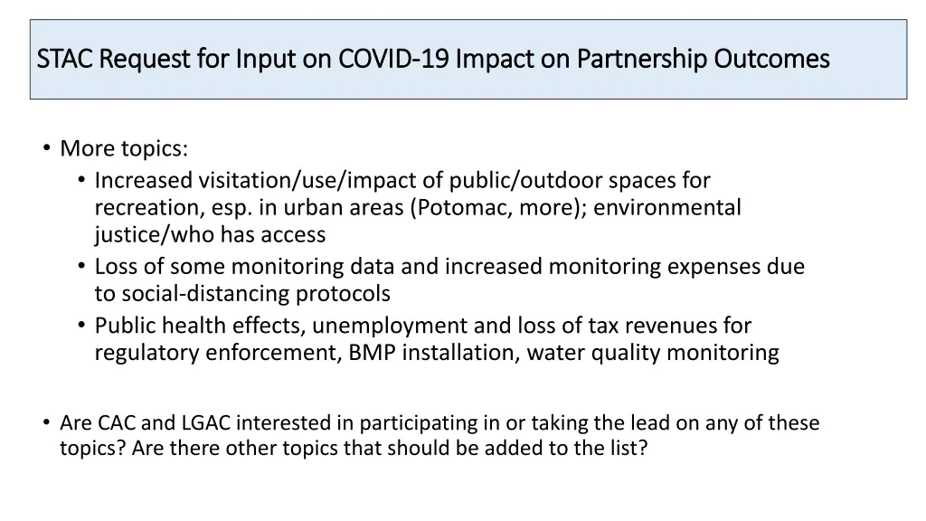 stac request for input on covid stac request 2