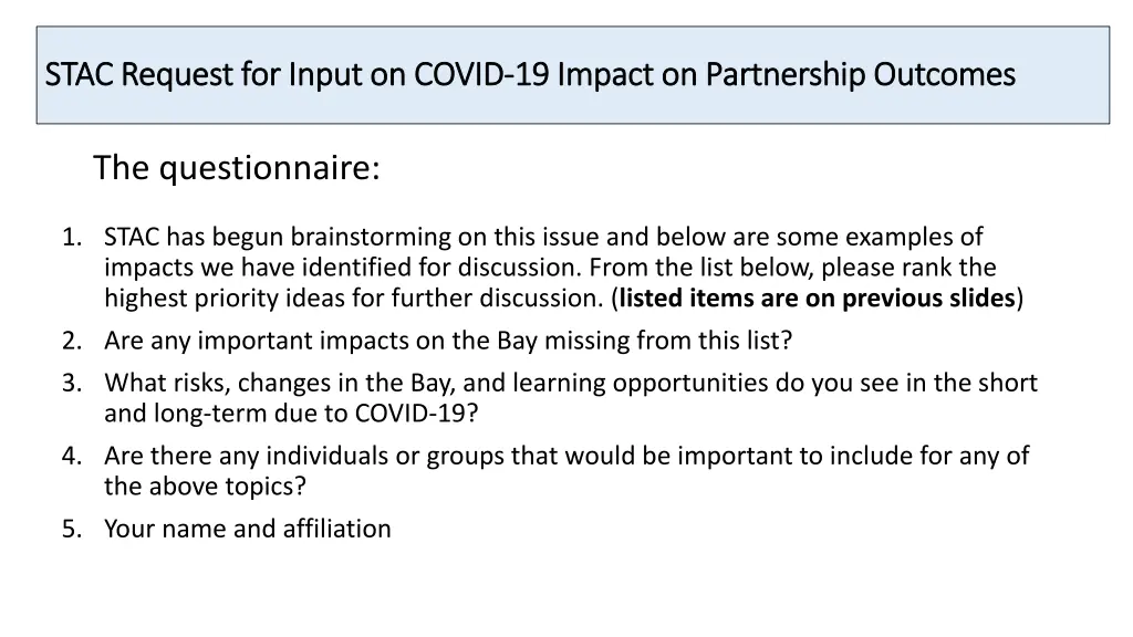 stac request for input on covid stac request 3