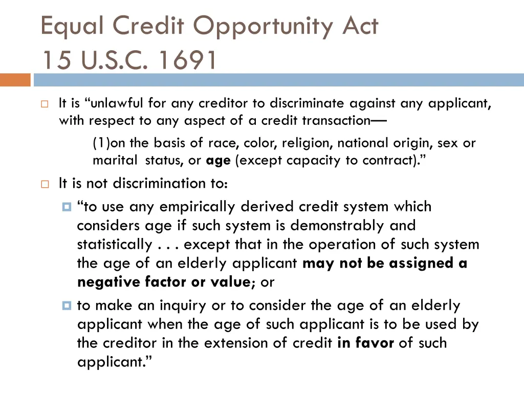 equal credit opportunity act 15 u s c 1691