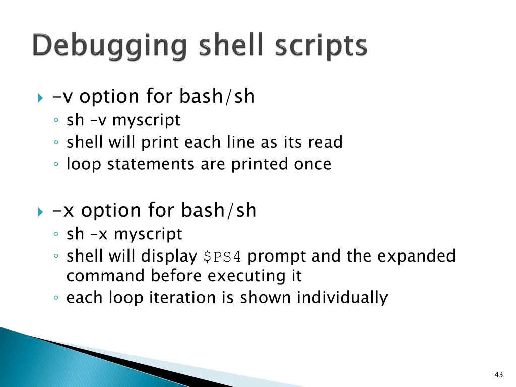 v option for bash sh sh v myscript shell will