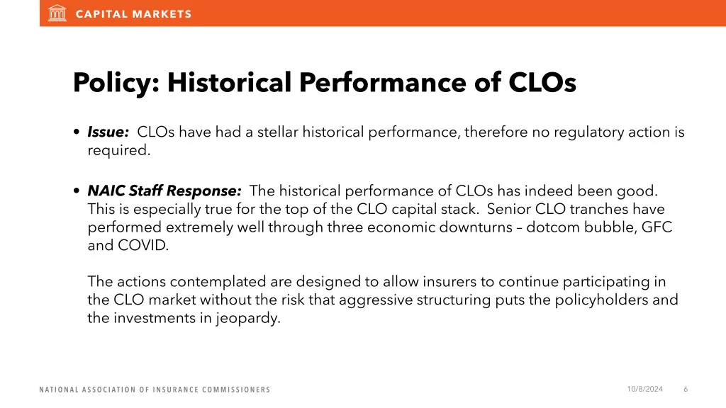 policy historical performance of clos