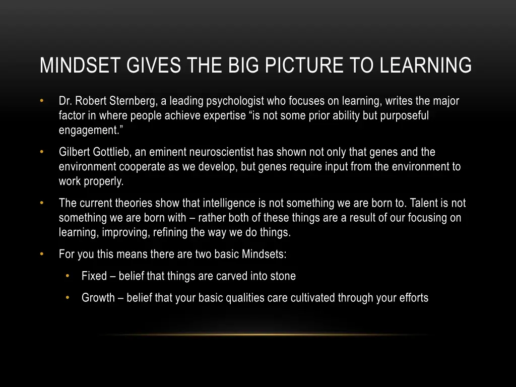 mindset gives the big picture to learning