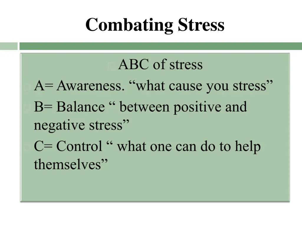 combating stress