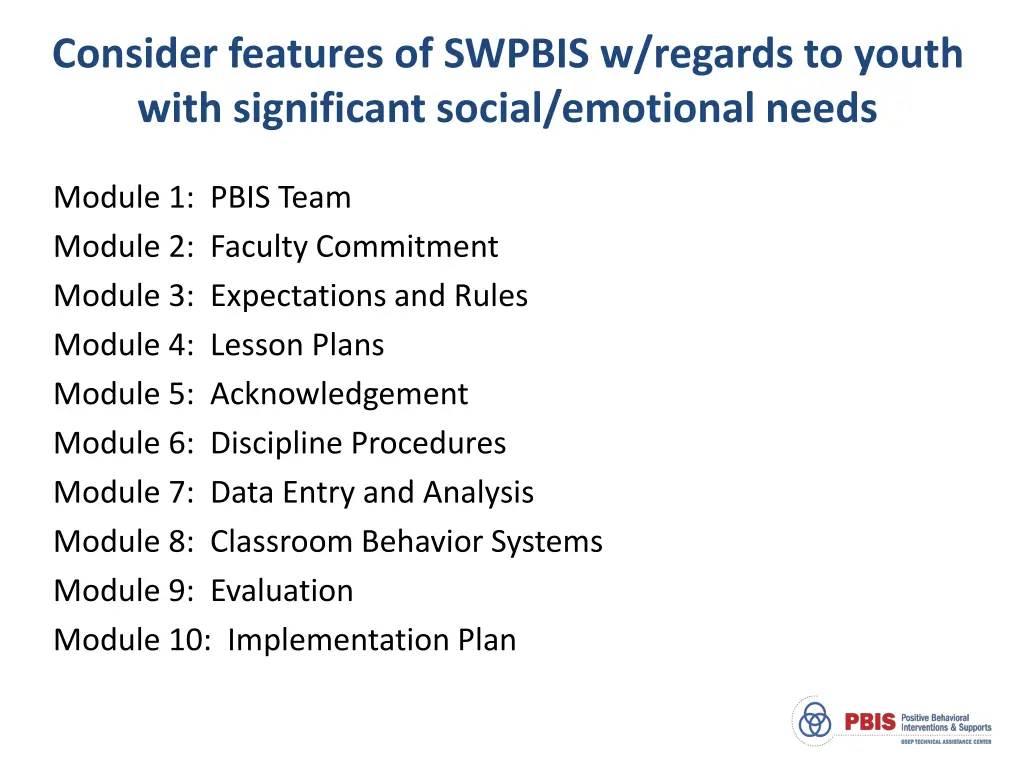 consider features of swpbis w regards to youth